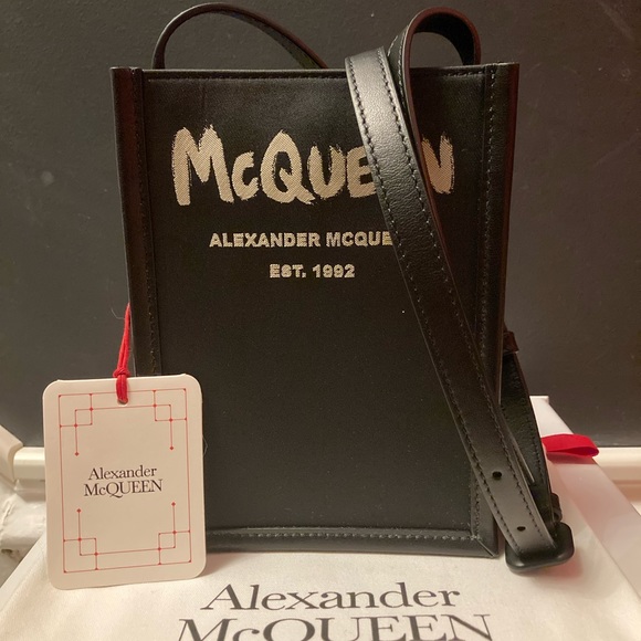 ALEXANDER McQUEEN Graffiti Edge Mini Crossbody Bag in Black/Off White - Picture 4 of 7